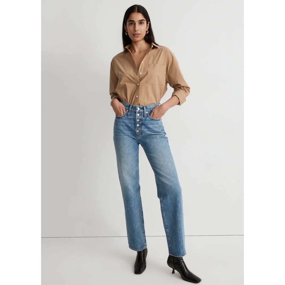 Madewell The Perfect Straight Jean Delafield Light Wash Button Fly Size 27